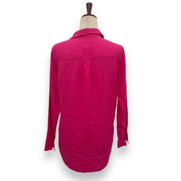 Gap Hot Pink Linen Button Up Shirt Size Small Relaxed Career Work Barbie Top EUC - Picture 5 of 9